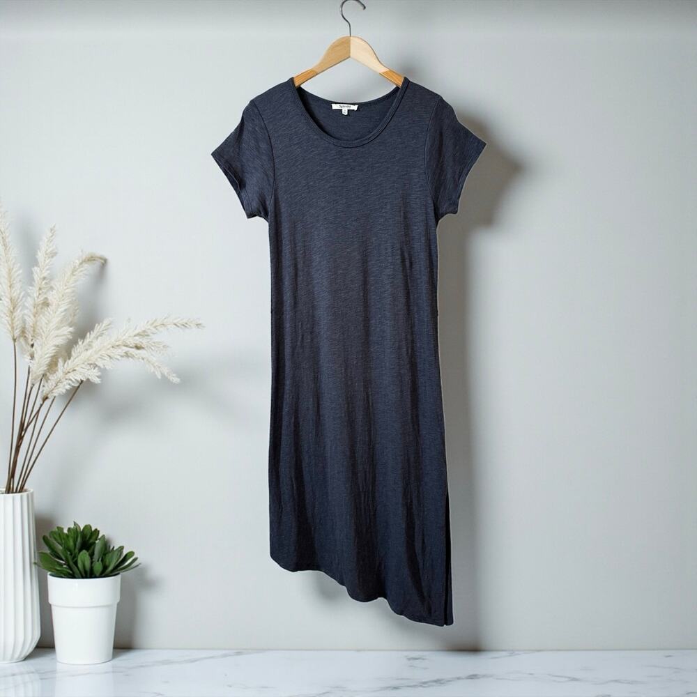 Splendid New Women's Shorts Sleeve TShirt Midi Dress Asymmetrical Hem Blue Small